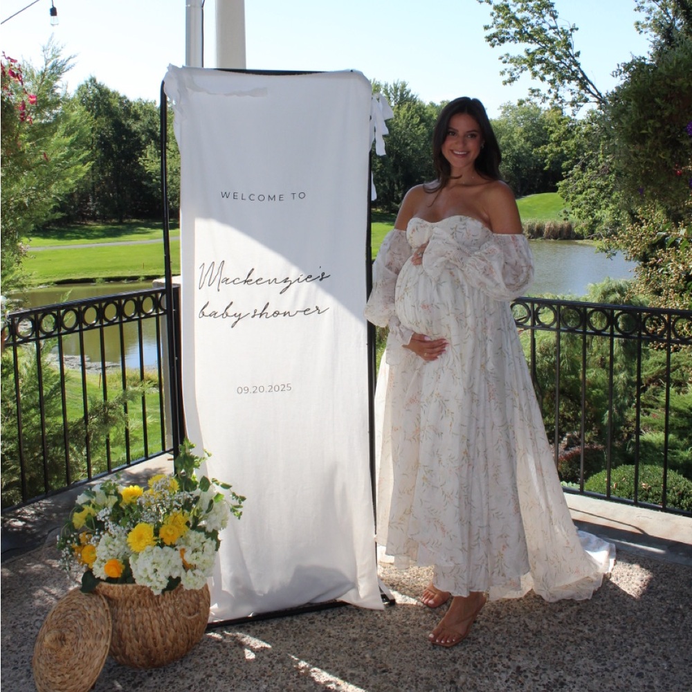 Off-Shoulder Ivory Floral Maternity Maxi Dress